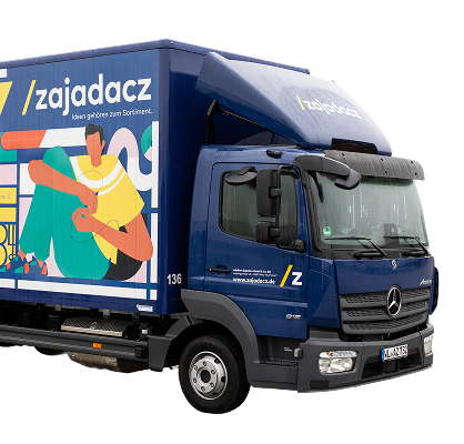 Freigestellter Zajadacz-Lkw mit Werbebeklebung